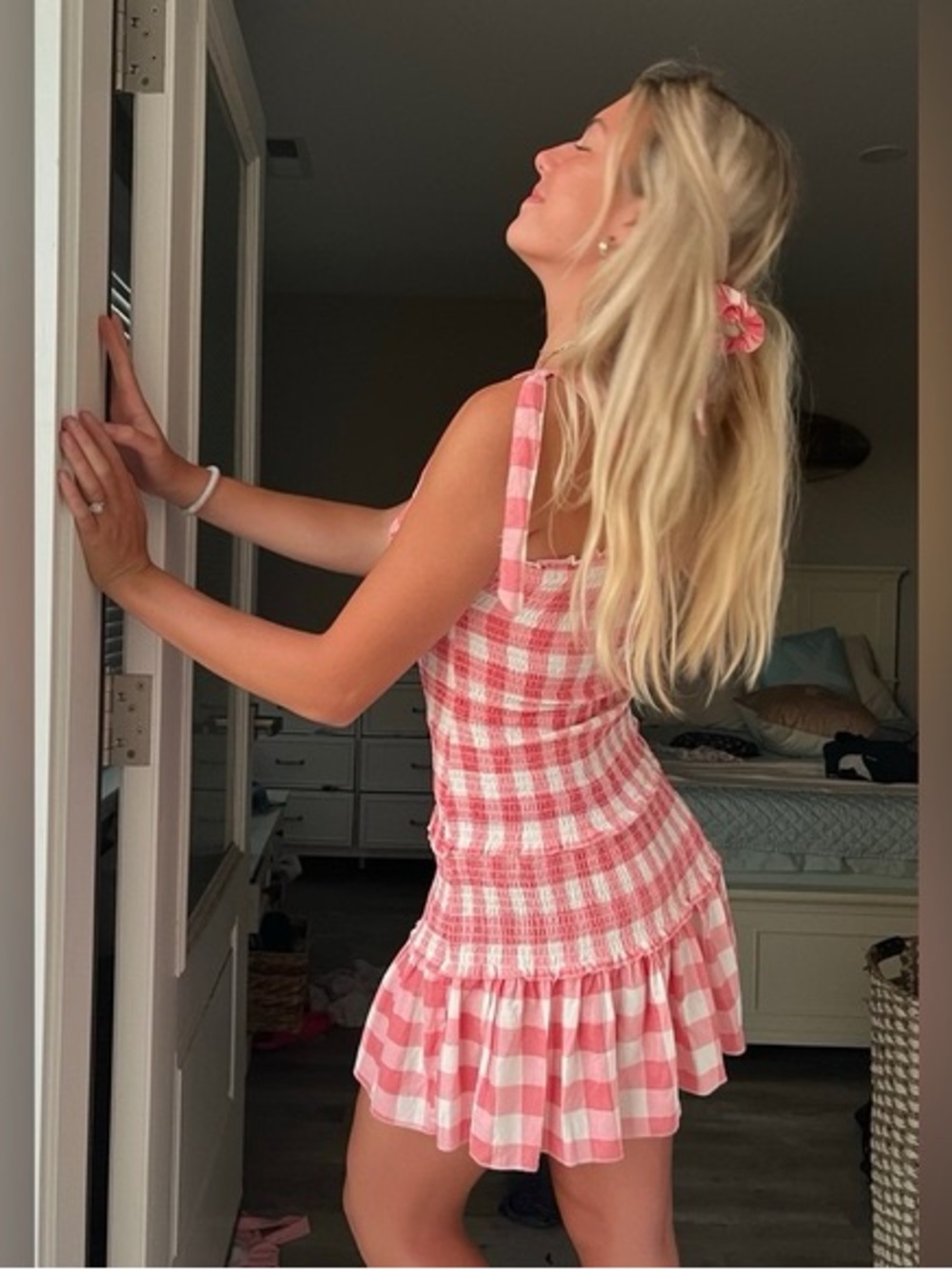 Sincerely Jules Pink and White Gingham Smocked Dress
